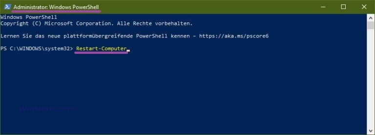 Windows Shell Programm Starten Computer herunterfahren oder neu starten mit PowerShell in Windows 10 ...