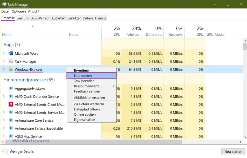 WindowsExplorer (explorer.exe) neu starten
