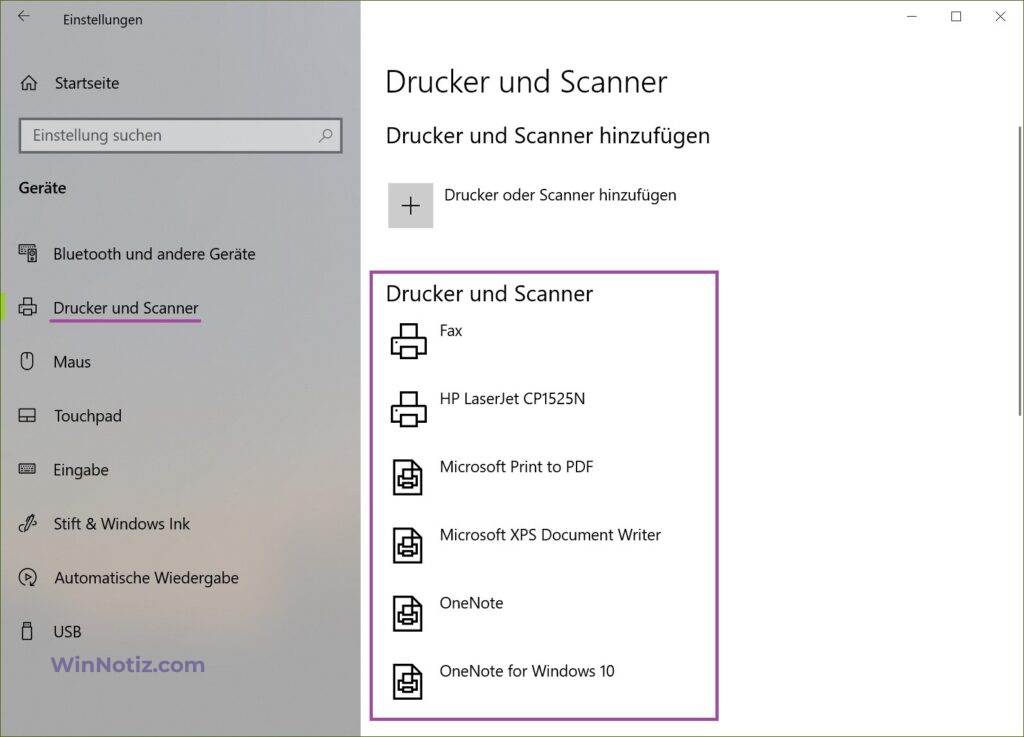 Alle installierten Drucker auflisten: Windows 10 - WinNotiz.com